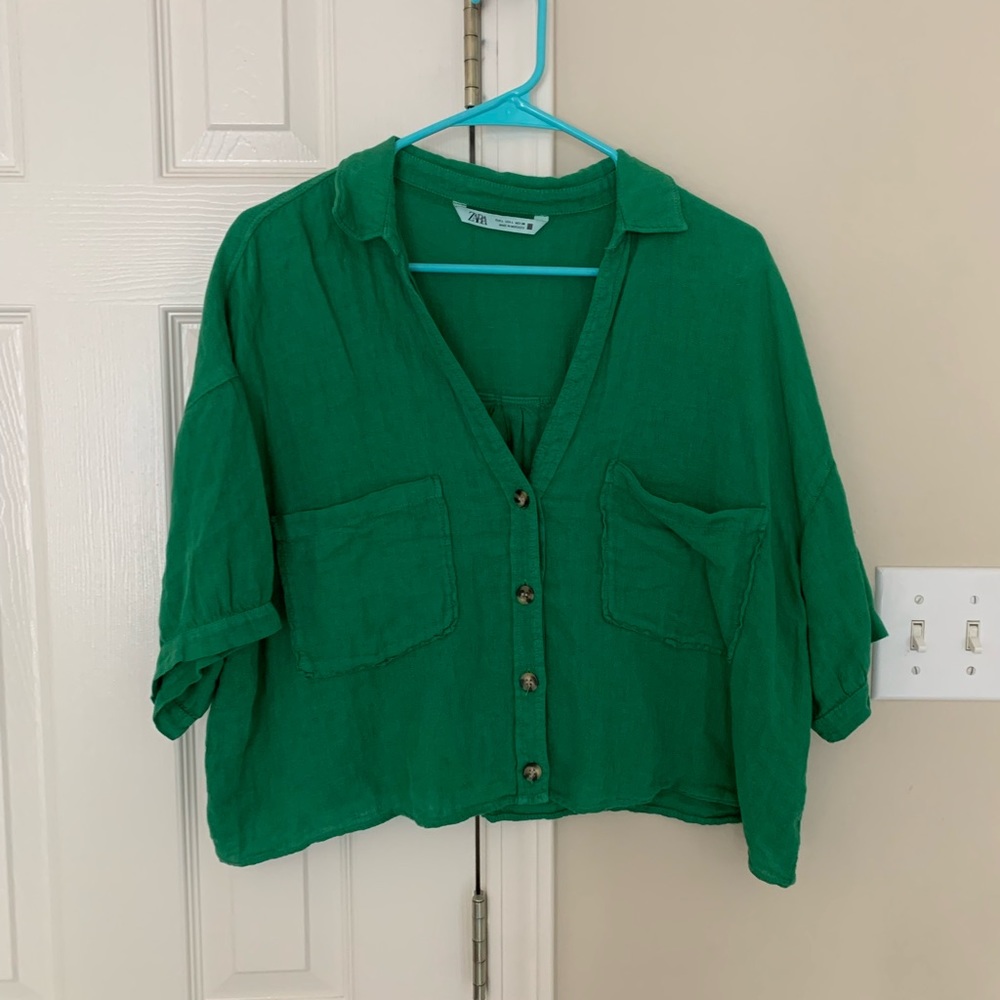 Zara oversized linen cropped shirt